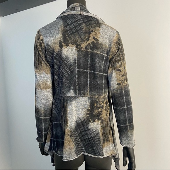 Frank Lyman Design Vintage Gray and Gold Abstract Open Cardigan with Front Tie - Picture 3 of 7